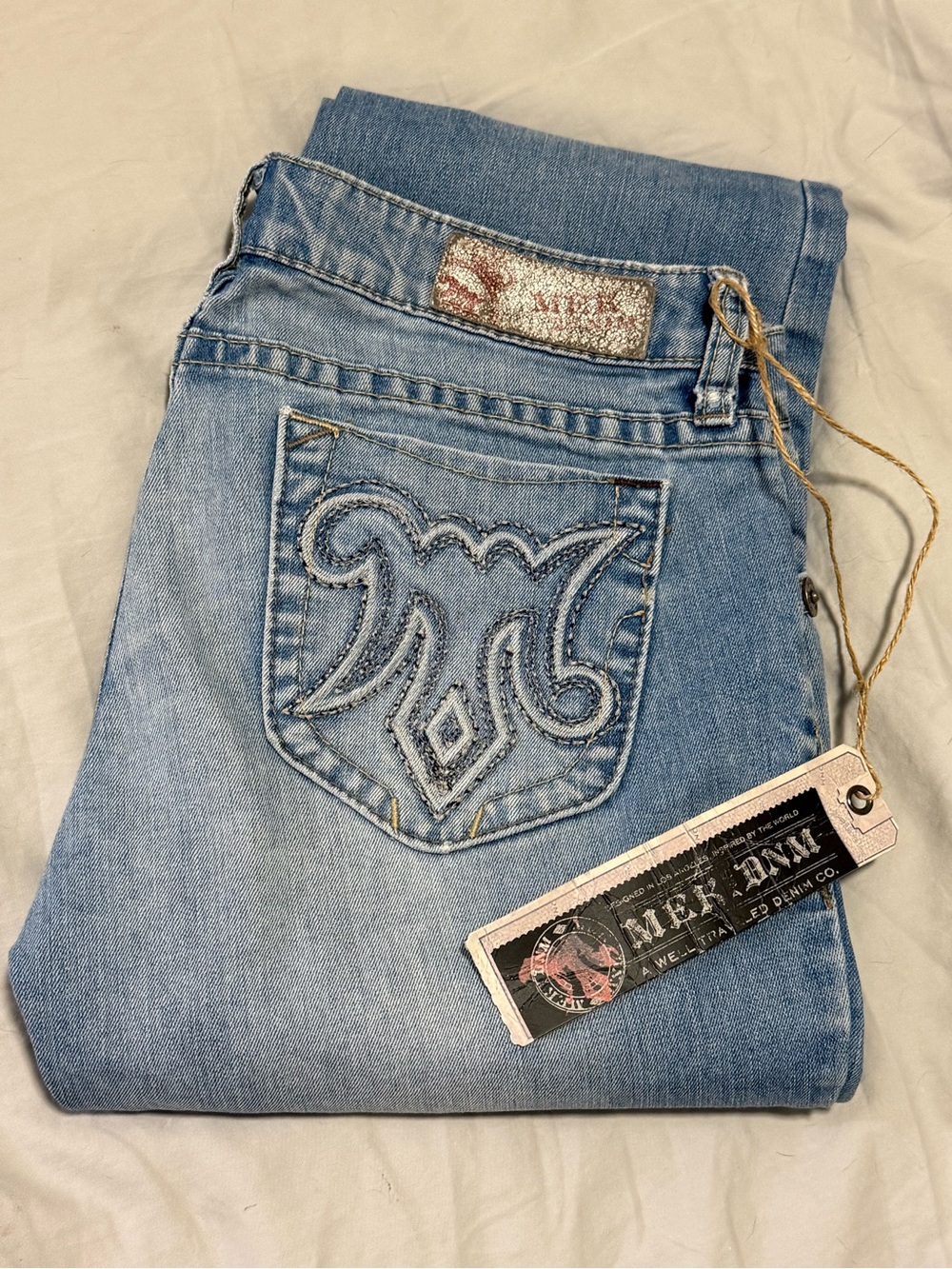 MEK Vintage Light Blue Women's Boot Cut Jeans with Embroidered Back Pocket 27/34